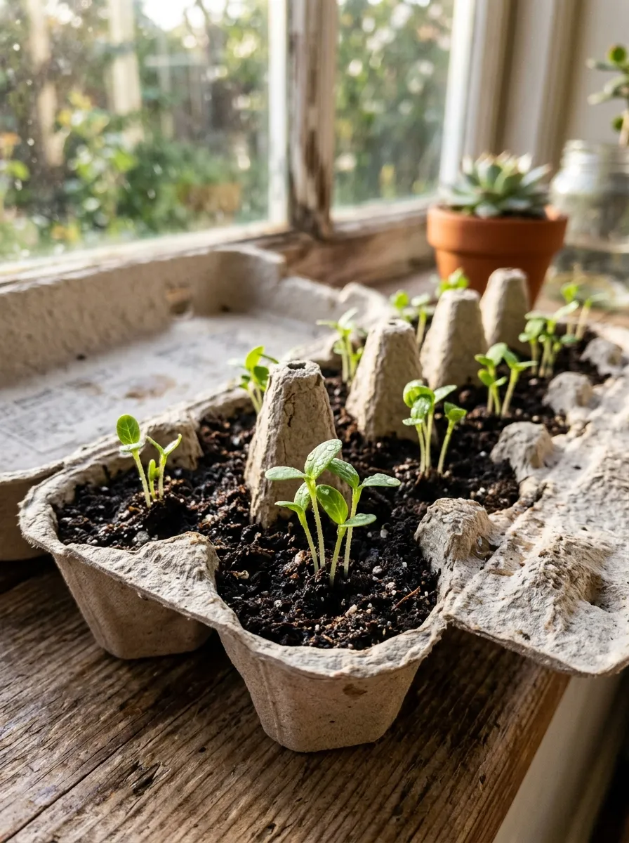 26 Amazing DIY Home Garden Ideas That Anyone Can Create on a Budget 27 A cardboard egg carton filled with soil, each cup sprouting a tiny green seedling