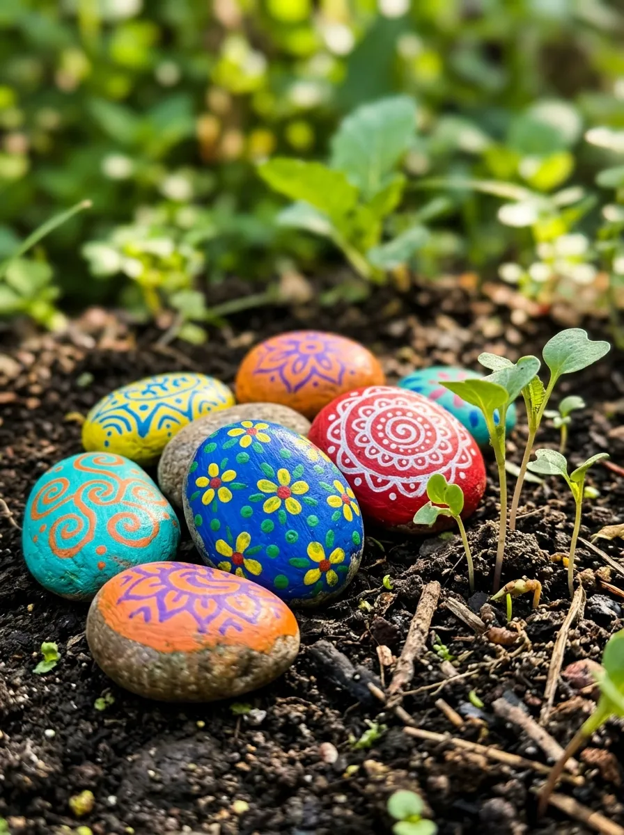 26 Amazing DIY Home Garden Ideas That Anyone Can Create on a Budget 4 A cluster of smooth river rocks hand-painted in bright colors