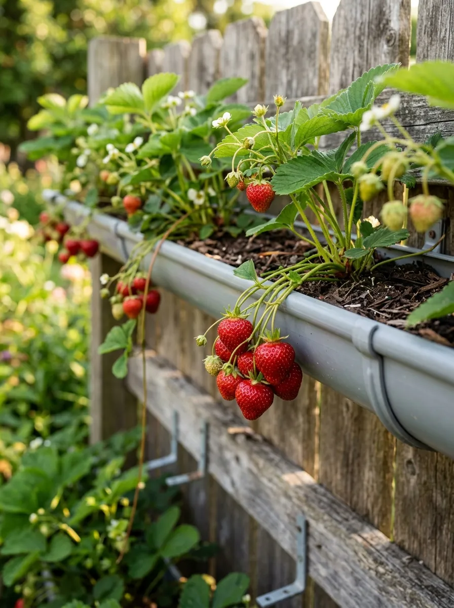 26 Amazing DIY Home Garden Ideas That Anyone Can Create on a Budget 15 A length of plastic rain gutter mounted at a slight angle on a wooden fence