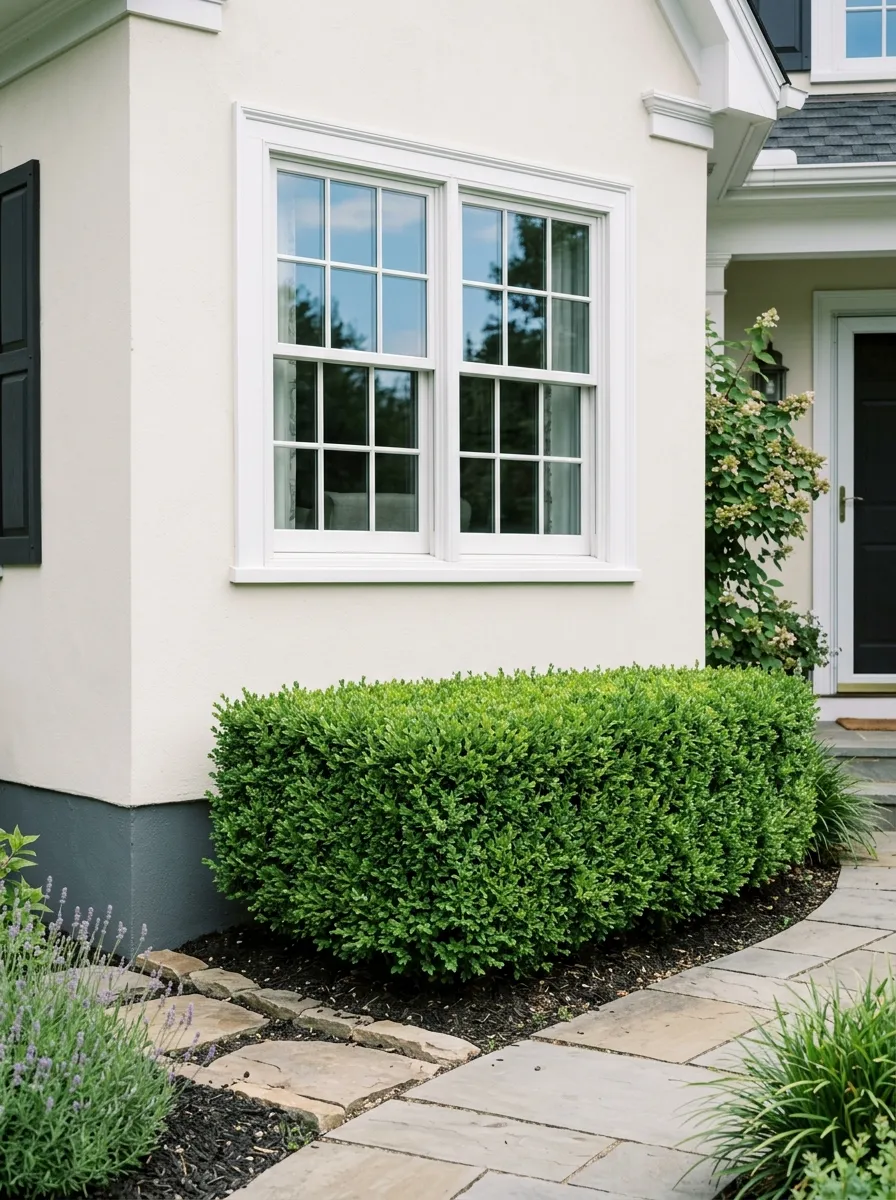 24 Gorgeous Front Yard Garden Ideas That Boost Curb Appeal Instantly 12 A neatly trimmed shrub beneath a front window
