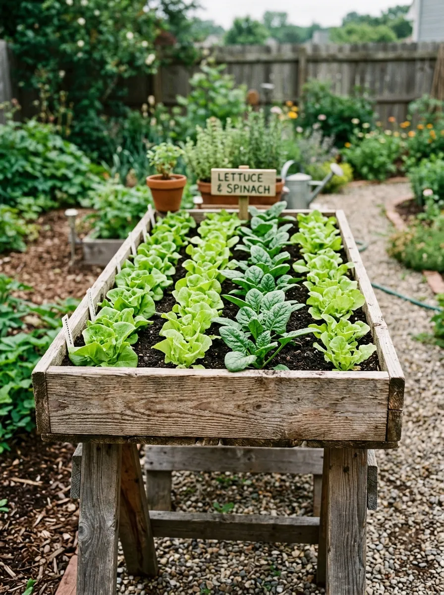 26 Amazing DIY Home Garden Ideas That Anyone Can Create on a Budget 8 A shallow wooden crate raised on sawhorse legs