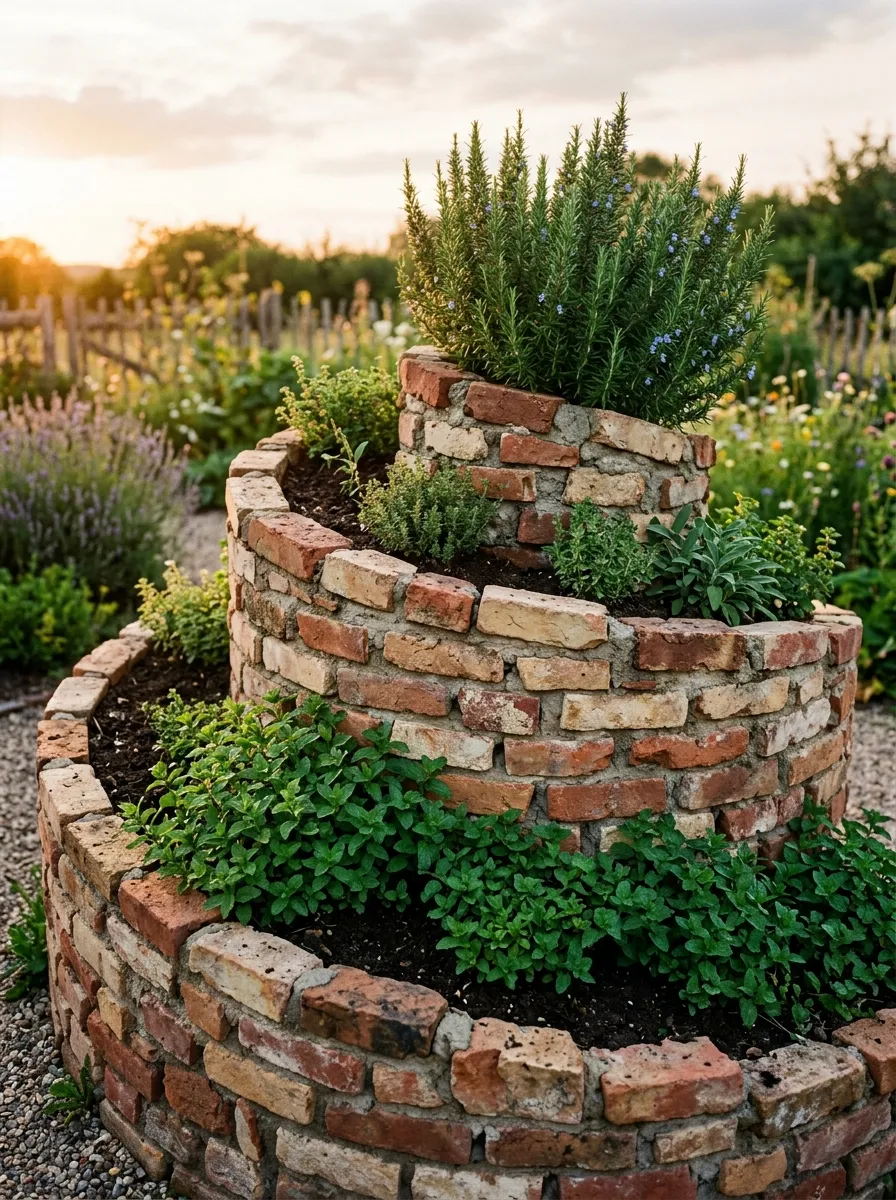 26 Amazing DIY Home Garden Ideas That Anyone Can Create on a Budget 5 A spiral-shaped garden structure built from mismatched broken bricks rising in tiers