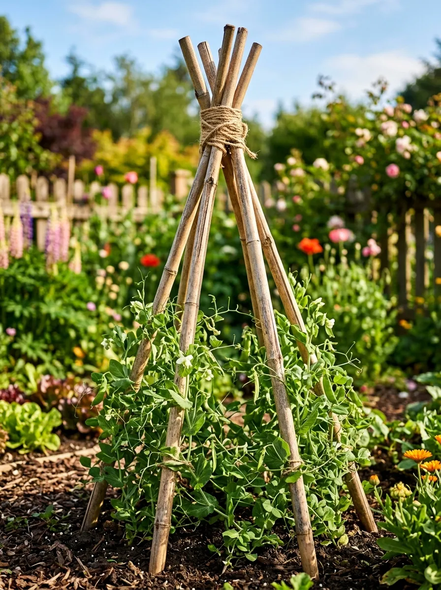 26 Amazing DIY Home Garden Ideas That Anyone Can Create on a Budget 10 A tepee-shaped trellis made from bamboo poles tied together at the top with twine