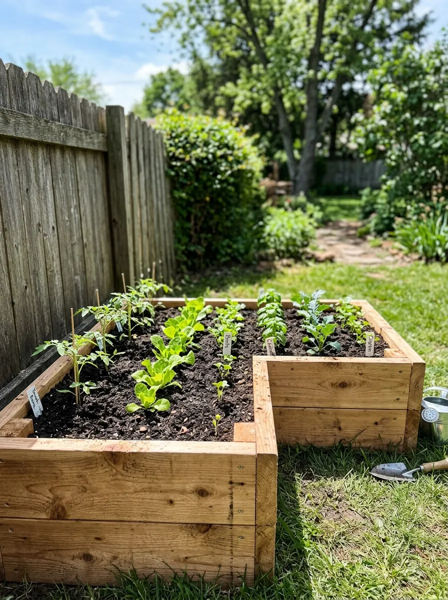 22 Easy Beginner Garden Ideas That Make Growing Plants Simple 5 A compact raised garden bed kit assembled in a backyard corner