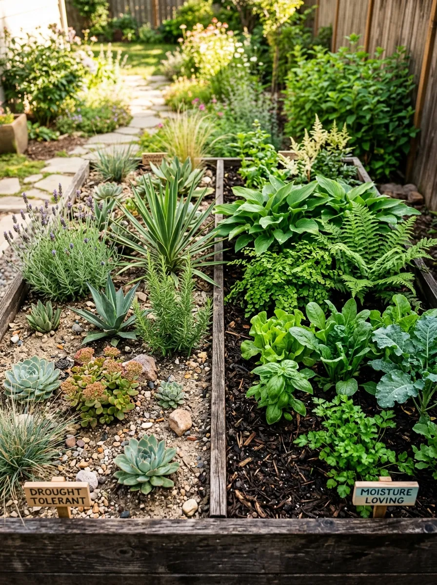 22 Easy Beginner Garden Ideas That Make Growing Plants Simple 21 A garden bed divided into sections, drought-tolerant plant