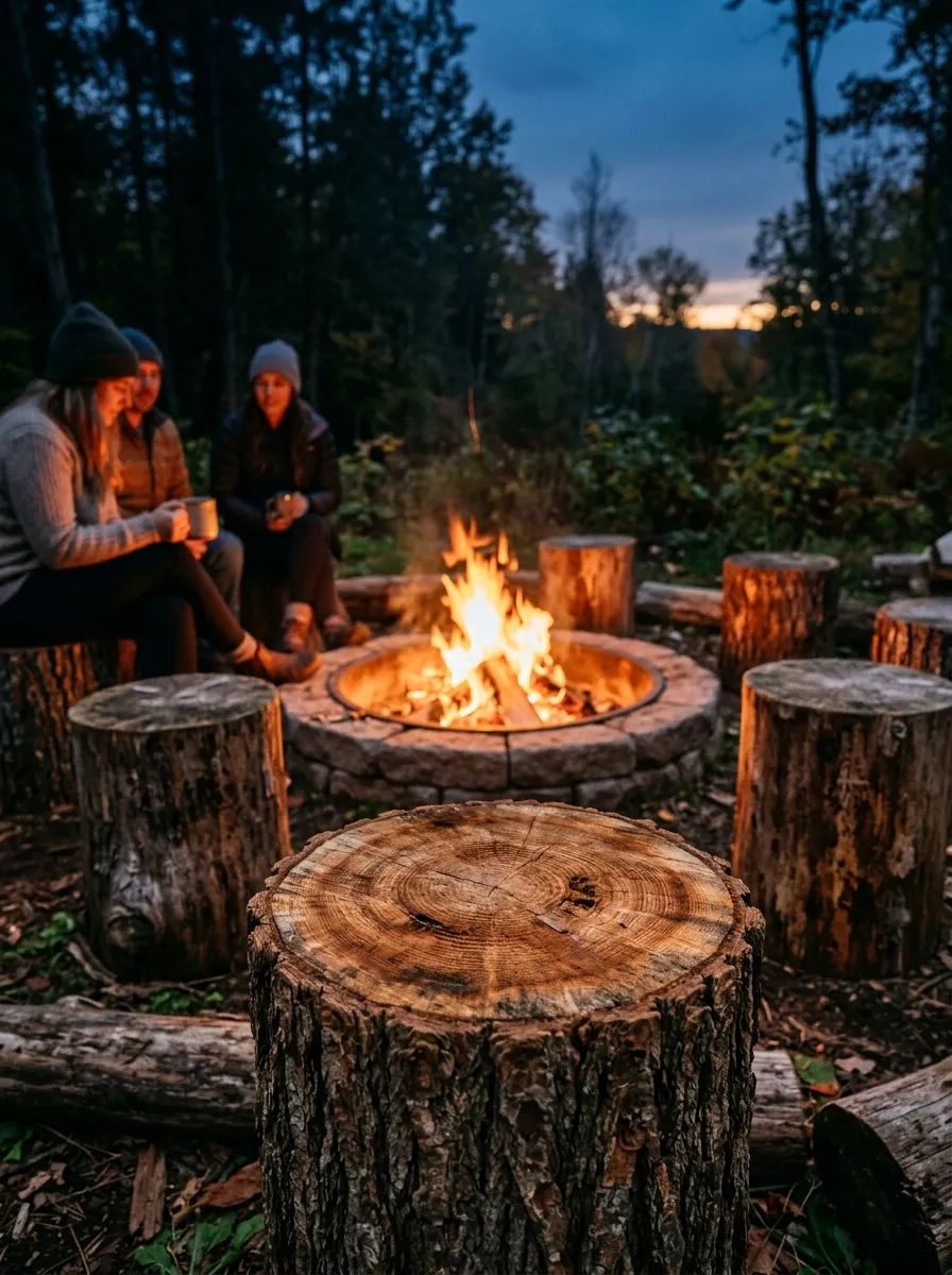 Add Log Stump Seating Around the Pit