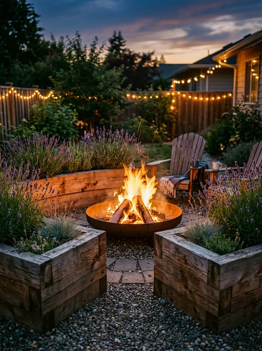 Build a Fire Pit Surrounded by Raised Planters