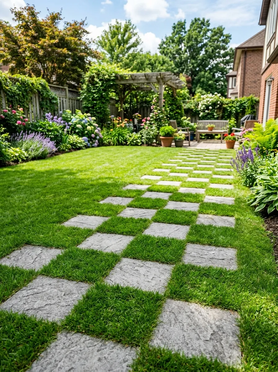 Create a Checkerboard Path With Grass and Pavers