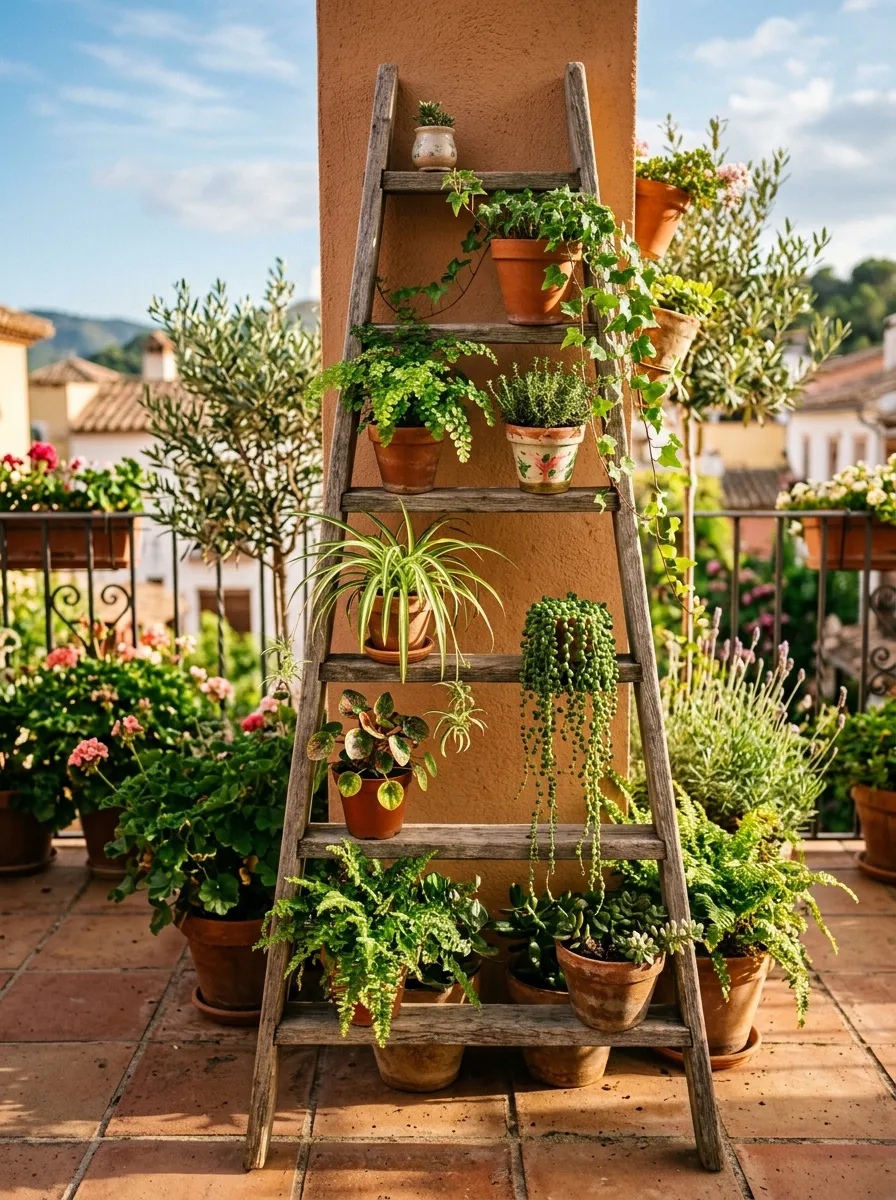 Repurpose a Ladder as a Tiered Plant Display