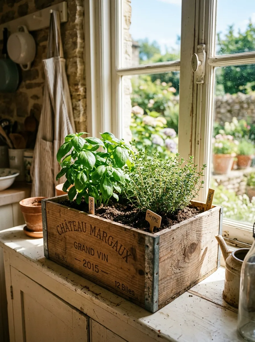 Use a Repurposed Wine Crate as a Herb Planter