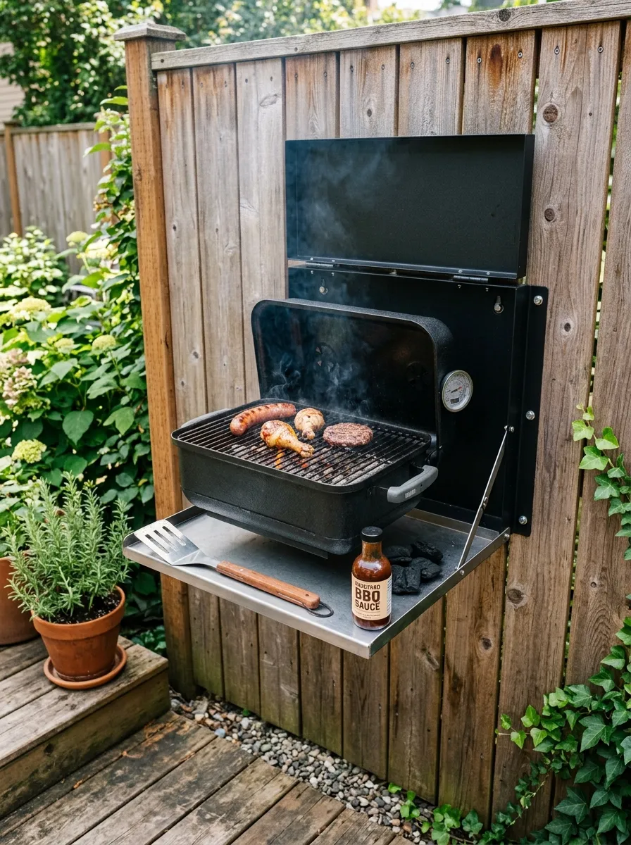 Use a Wall-Mounted Fold-Out Grill Station
